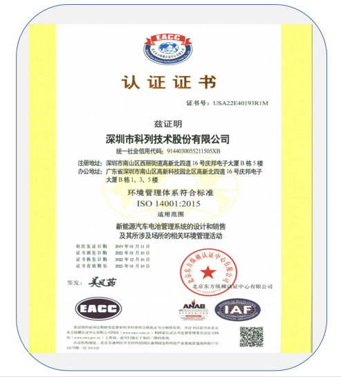                                                                      ISO14001证书